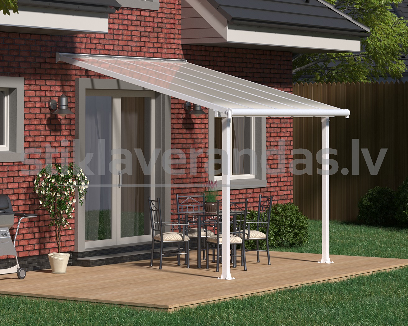 stikla verandas aluminija nojume polikarbonata jumts ieva 3.0 x 3.0
