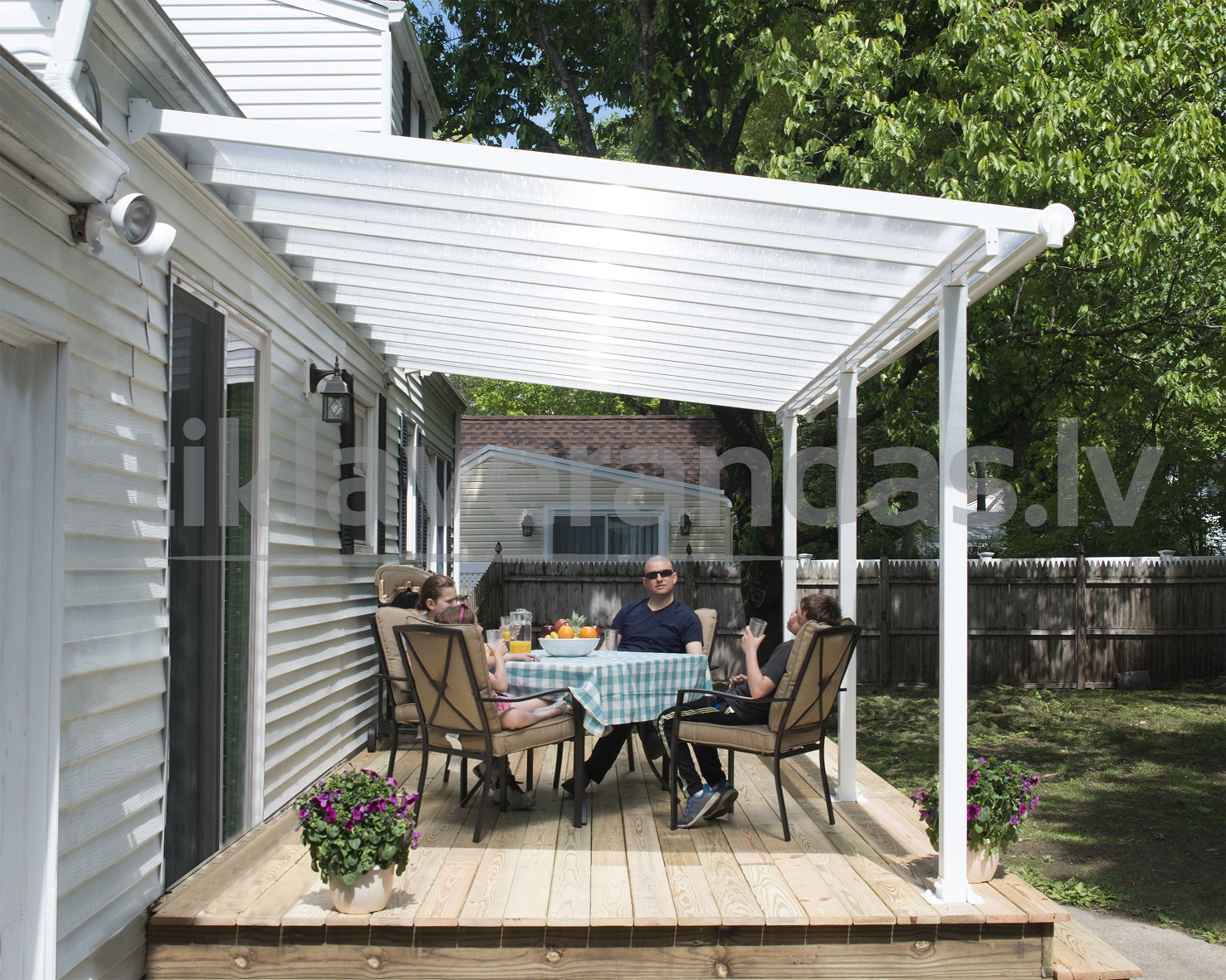 stikla verandas aluminija nojume polikarbonata jumts ieva 3.0 x 5.4