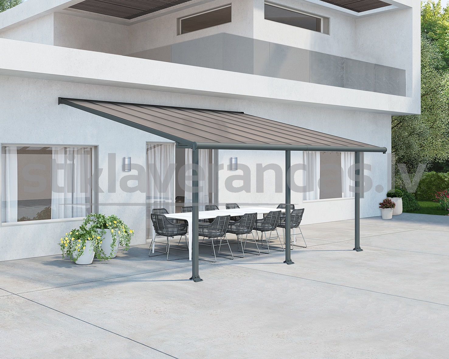 stikla verandas aluminija nojume polikarbonata jumts ieva 3.0 x 5.4