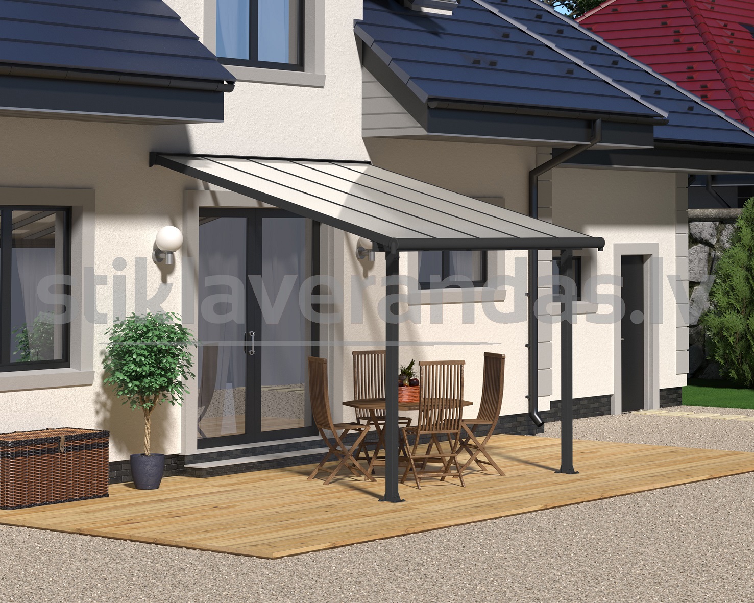 stikla verandas aluminija nojume polikarbonata jumts ieva 3.0 x 3.0