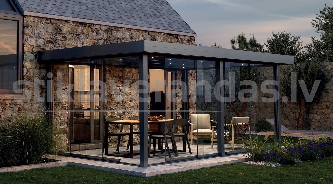 stikla verandas aluminija nojume horizontals stikla jumts flatroof