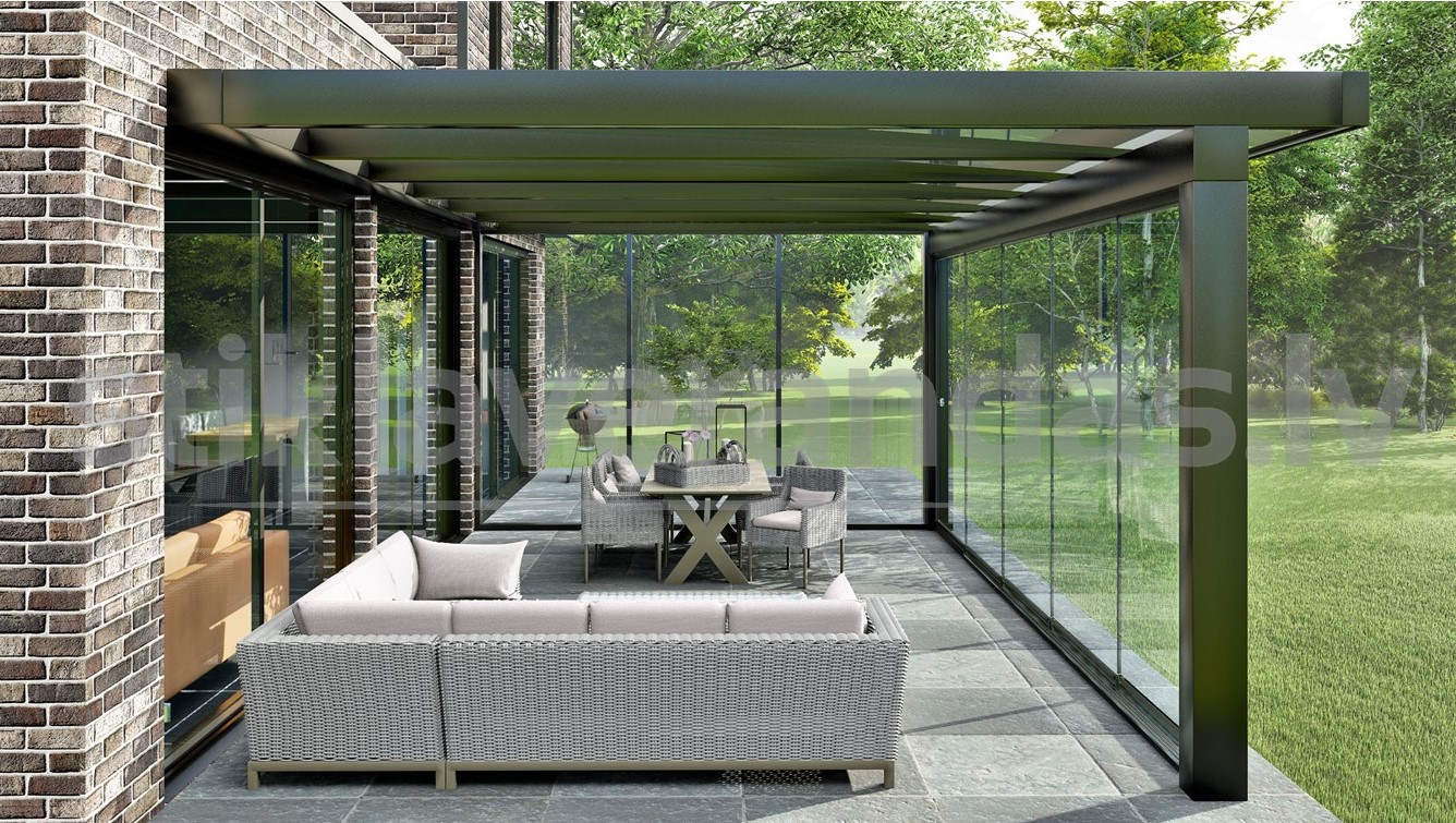 stikla verandas aluminija nojume horizontals stikla jumts 3