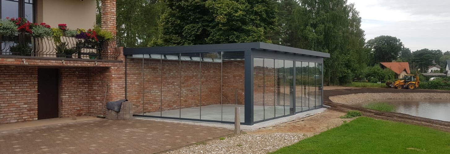 stikla verandas aluminija nojume horizontals stikla jumts saurs