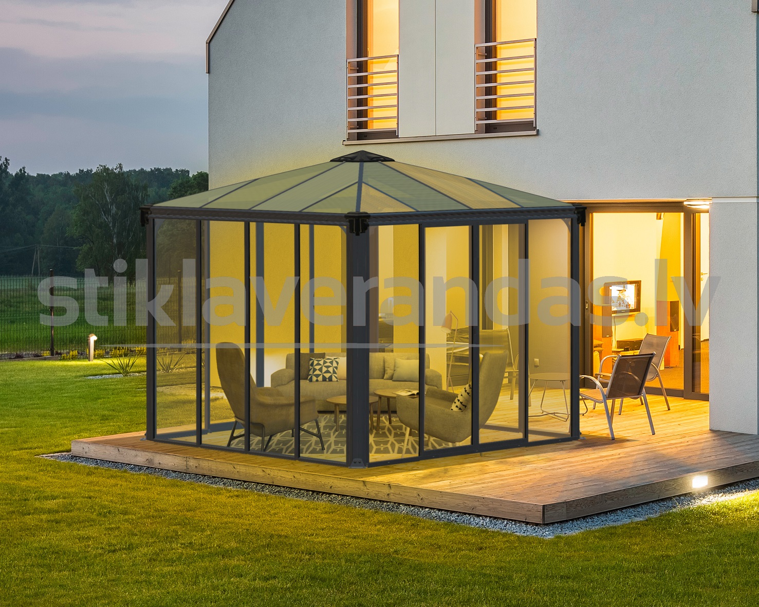 stikla verandas aluminija paviljons aiga 3000