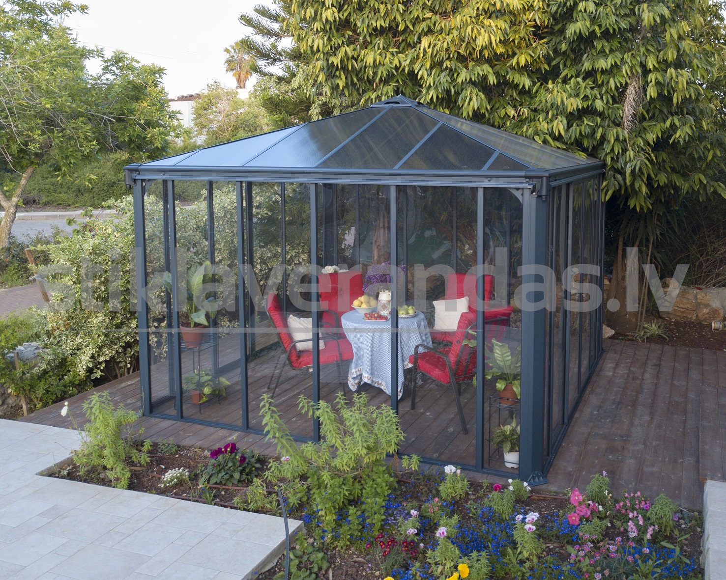stikla verandas aluminija paviljons aiga 3600