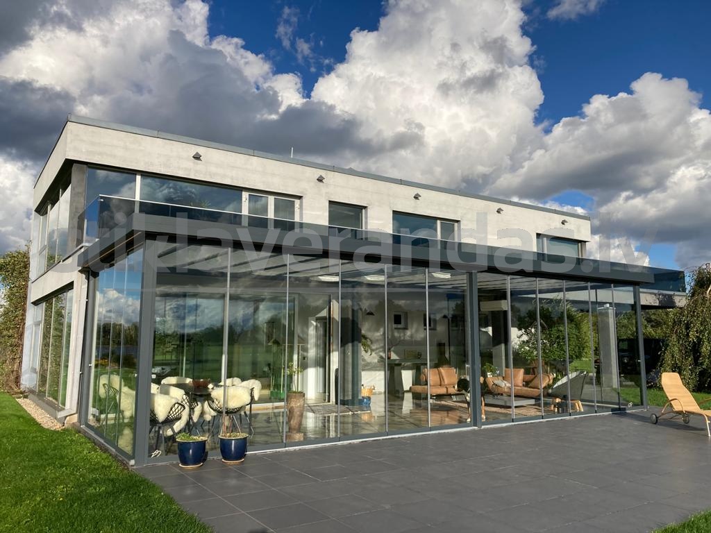 Stikla Verandas Terases Iestiklosana Horizontals jumts veranda Flatroof